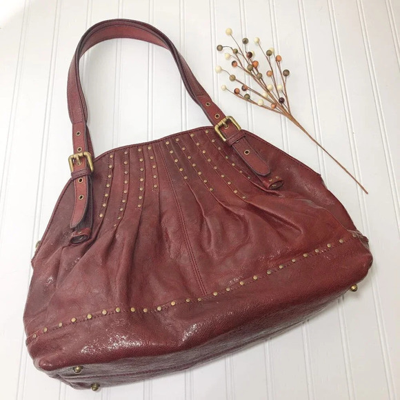 Kooba Handbags - Kooba Dark Red Leather Studded Handbag Satchel Bag Purse Tote